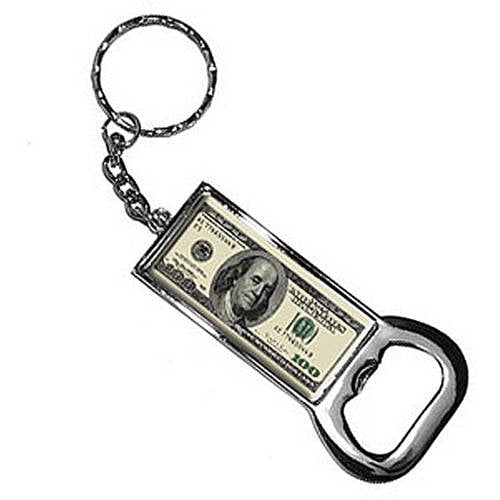 Hundred Dollar Bill Keychain Key Chain Ring Bottle Bottlecap Opener
