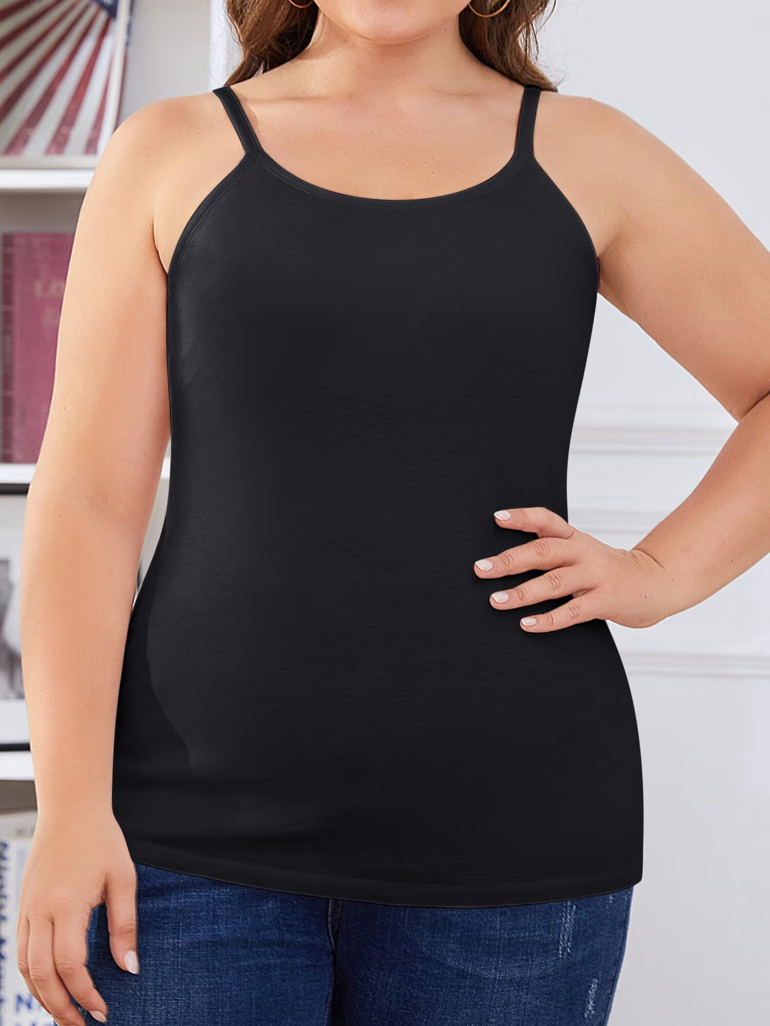Plus Size Tank Tops for Womens Adjustable Strap Cotton Undershirt with Shelf Bra Casual Loose Camisole 1X-5X - image 3