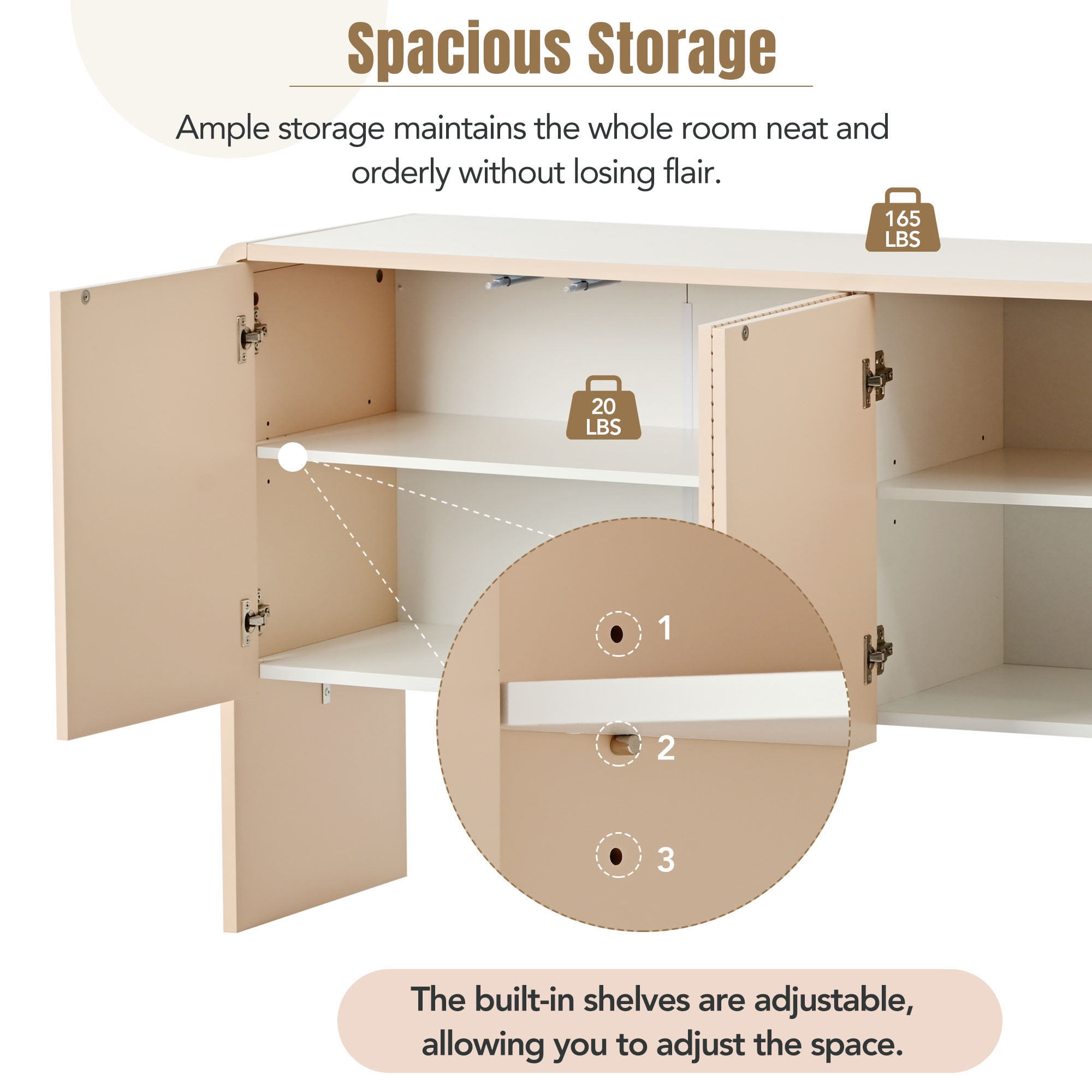 Kadyn 60"L Large Storage Space Sideboard, Sideboard Buffet Cabinet with 4 Doors, Floor Storage Cabinet for Living Room, Apricot Cream Kadyn 60"L Large Storage Space Sideboard, Sideboard Buffet Cabinet with 4 Doors, Floor Storage Cabinet for Living Room, Apricot Cream