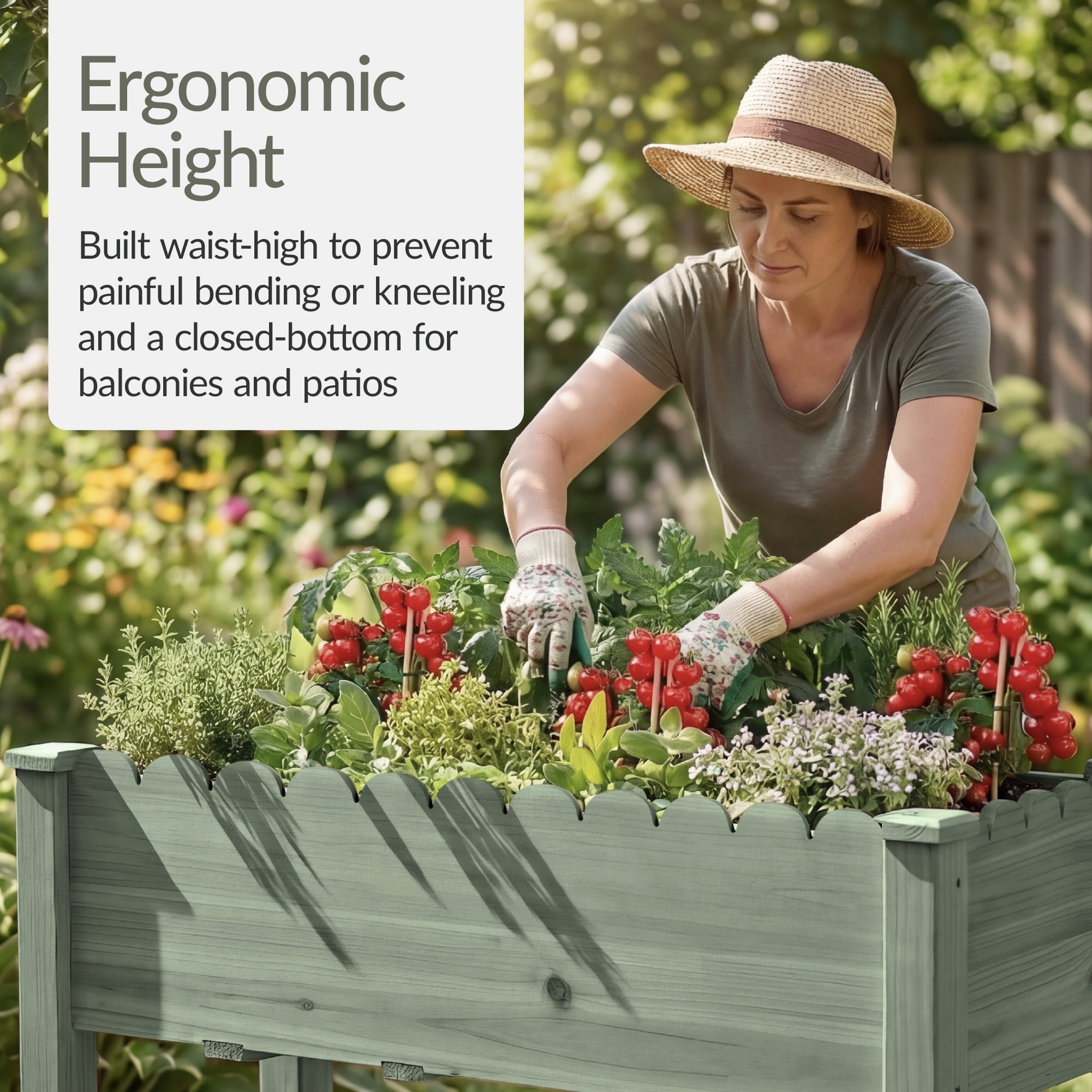 Best Choice Products 48x24x30in Raised Garden Bed, Scalloped Design, Elevated Wooden Planter for Yard - Sage