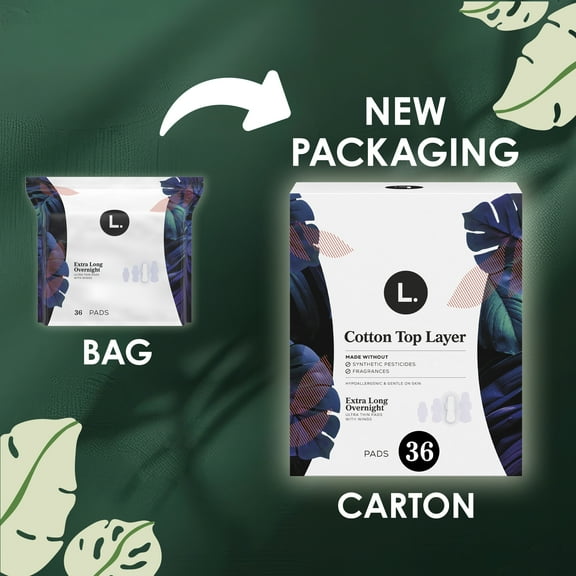 L. Ultra Thin Pads, Overnight Absorbency, 36 Ct, 100% Pure Cotton Top Layer