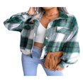 thumbnail image 2 of Women Plaid Wool Jacket  Adults Button-down Color Block Lantern Sleeve Lapel Cardigan, 2 of 7