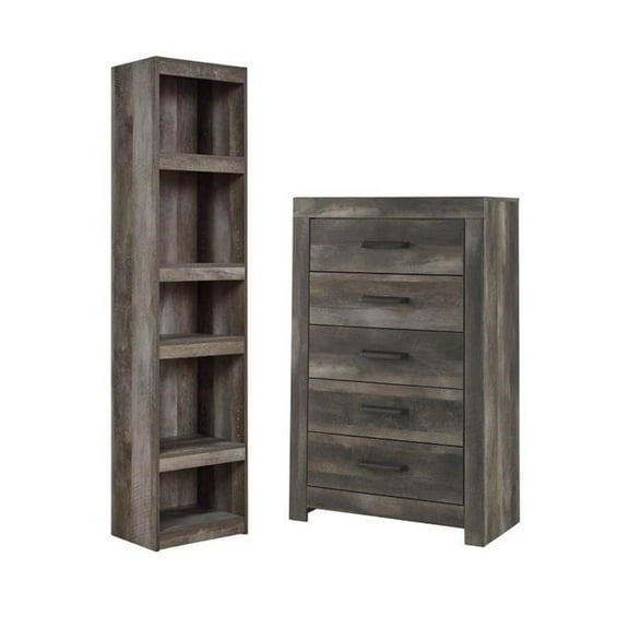 Home Square 2-Piece Set with Engineered Wood Pier & 5 Drawer Chest in Gray