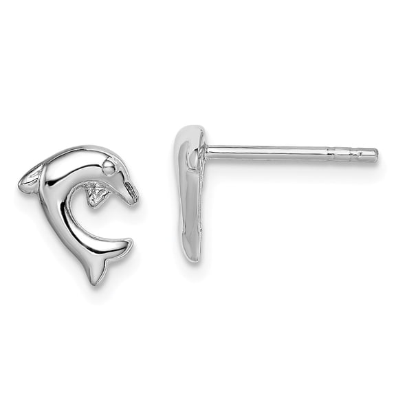 925 Sterling Silver Polished Rhodium Plated Dolphin Post Earrings 8x7mm Wide -  Jewelry Gift for Mom