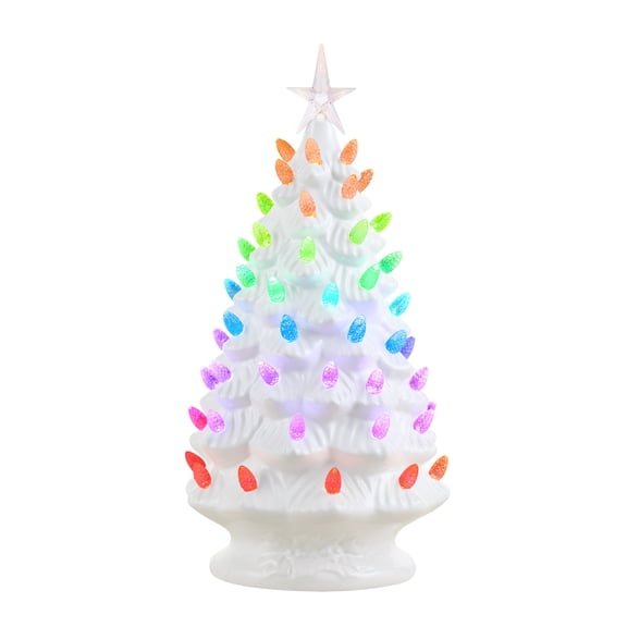 Mr. Christmas 18 in. Nostalgic Ceramic Tree with Light Show - White