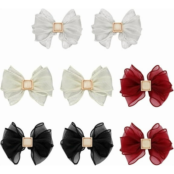 8 Pcs 4 Styles Tulle Bowknot Shoe Clip 3.9x4.3inch Shoe Accessories（No Clip on the Back） with Baroque Gemstones Solid Color Shoe Buckle Removable Shoe Buckle for Decorating Shoes