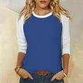 thumbnail image 2 of Fgnfyis Haut à Manches 3/4 pour Femmes Été Décontracté Polyvalent Raglan Col Rond Chemise Décontractée Haut Hauts pour Femmes Bleu_002 TTG, 2 of 5