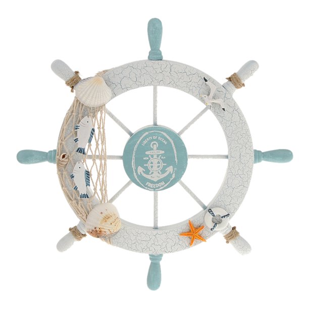 Timón de barco de madera con ancla náutica y red de pesca, ideal para decoración del hogar o como regalo de Navidad (3 modelos disponibles).