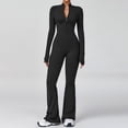 thumbnail image 2 of QHFBli Women Long Sleeve Flared Jumpsuit Zip Up Romper One Piece Full Bodysuits Yoga Unitard Wide Leg Catsuit, 2 of 5