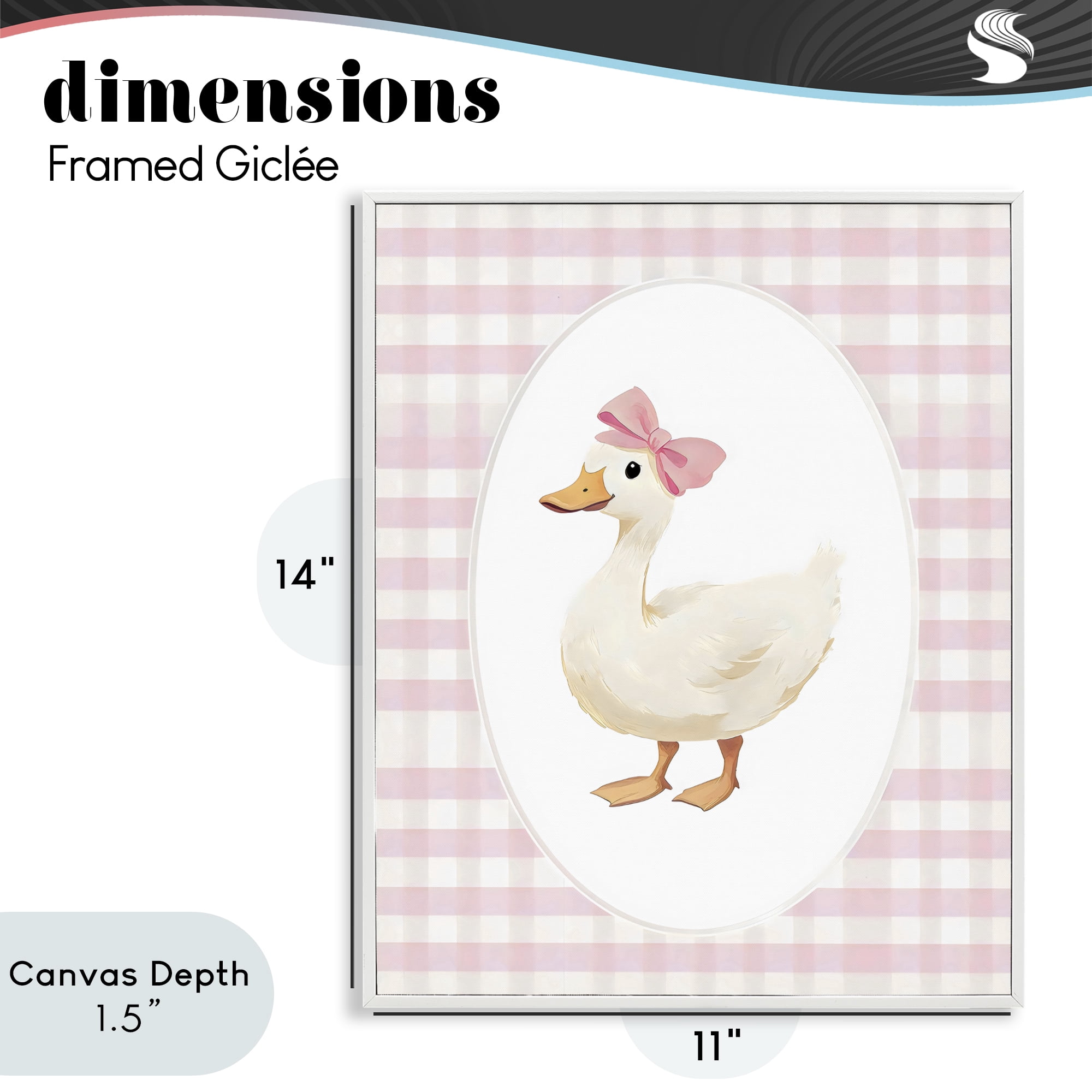 Stupell Industries Pink Gingham Duckling White Framed Giclee Art, design by Arlington Prints