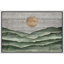 PixonSign Framed Canvas Print Wall Art Sage Green Mountain Range Nature Wilderness Woodblock Illustrations Decorative Multicolor Landscape Wood Panels Country/Farmhouse - 24"x36" White