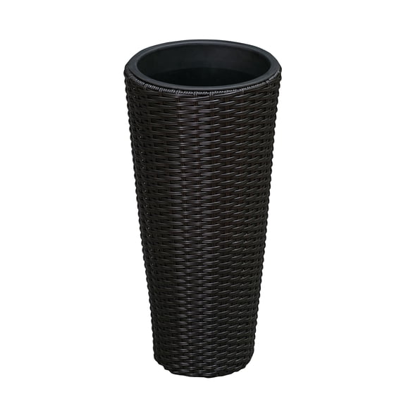 Balkene Home Noah Round Wicker Tall Planter Decor Box, Versatile Perfect Patio Herb Garden Living Space - 2 Piece Set - Black