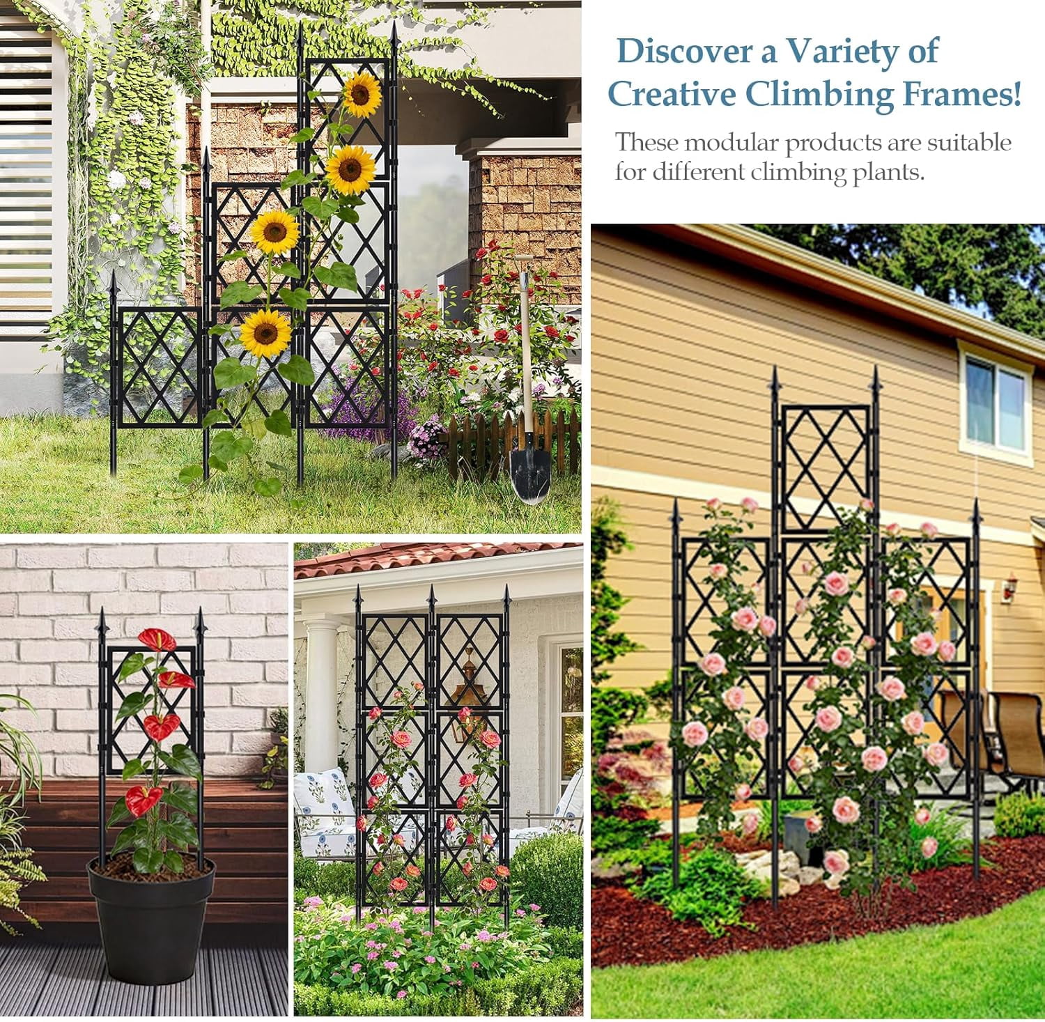 5.25FT Metal Garden Trellis for Climbing Plants Outdoor and Indoor, Black Iron Pipe Support Fence Climbing Plant Frame Wall Trellis with Garden Twist Tie for Ivy Vines Vegetable Flower