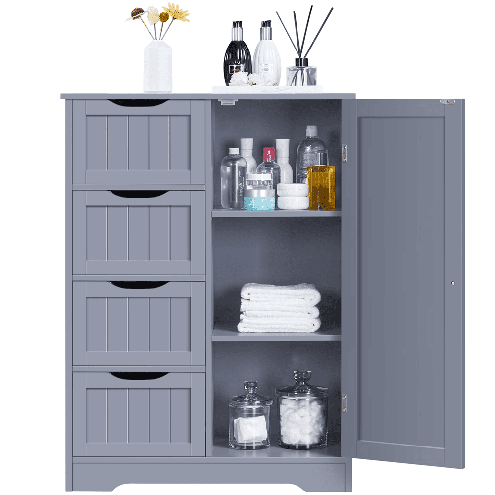 Yaheetech Wooden Free-Standing Bathroom Floor Cabinet with Drawers and Cupboard, Gray