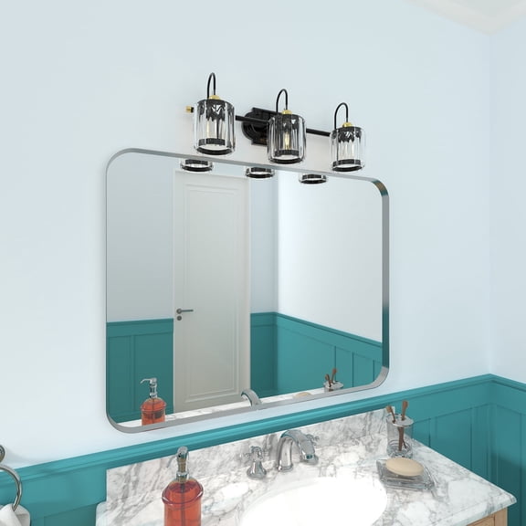 Waterpar 32 in. W x 40 in. H Rectangular Aluminum Framed Wall Bathroom Vanity Mirror in Silver