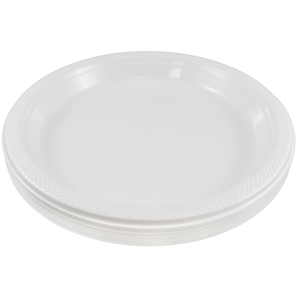 JAM Round Plastic Party Plates, Small, 7" (177.8 mm), White, 20/Pack