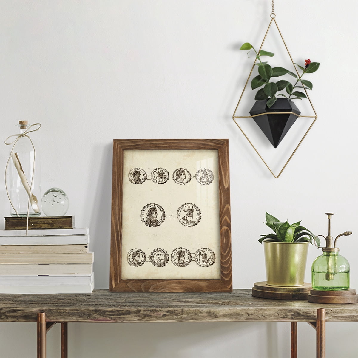 Antique Roman Coins V -Framed Print w/glass-Walnut