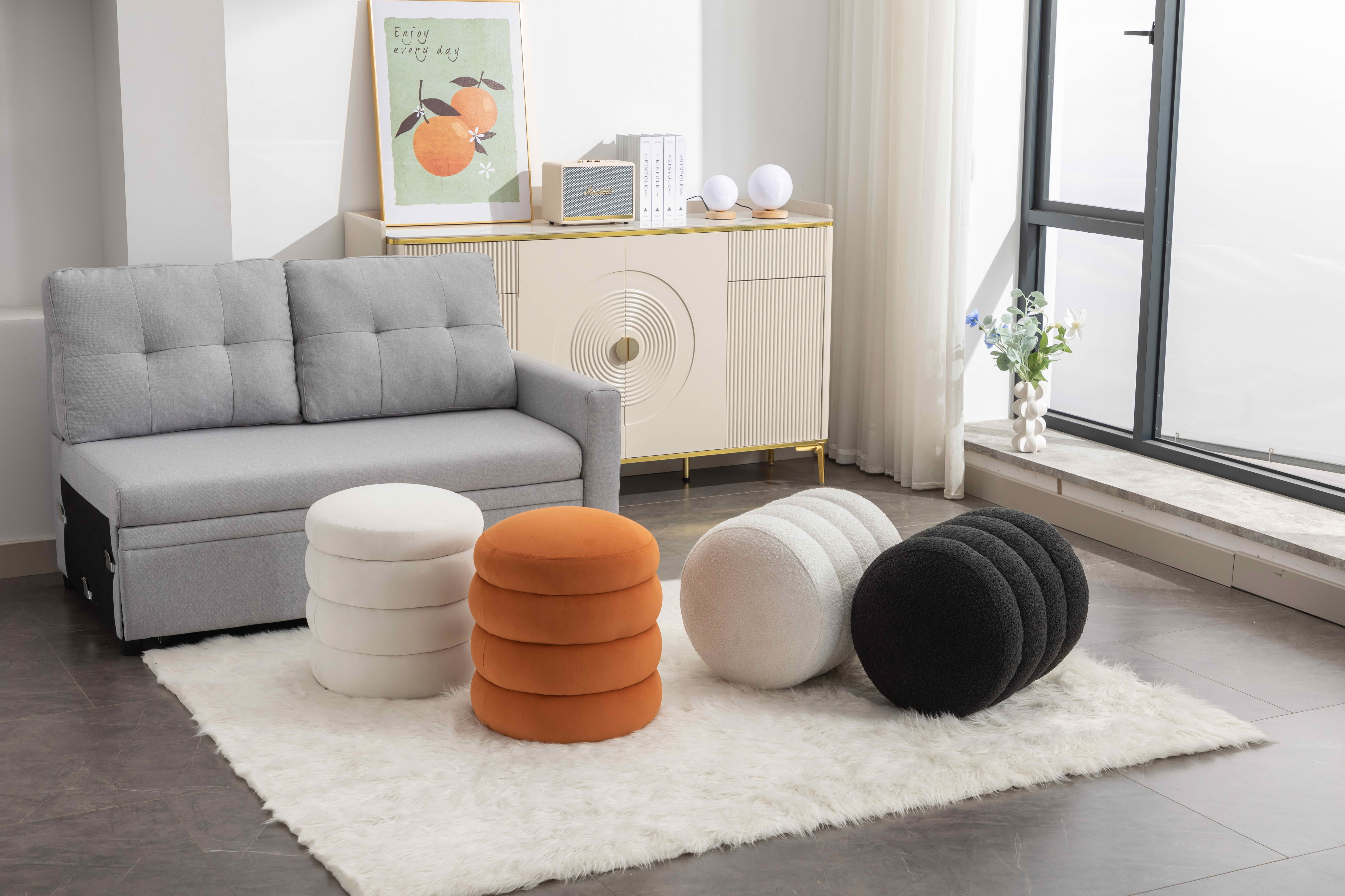 MAYEERTY Soft Boucle Round Ottoman Footrest Stool, Black