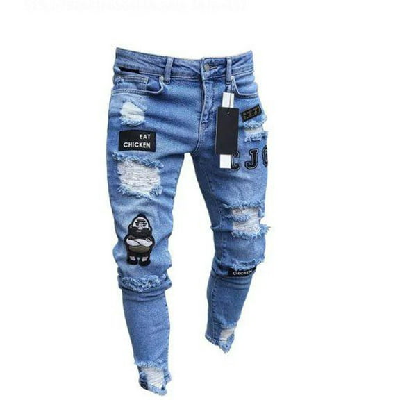FeMereina Men's Ripped Skinny Jeans Stretch Frayed Biker Slim Fit Denim Pants Trousers