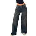 thumbnail image 3 of Women Y2k Low Rise Baggy Jeans Loose Fit Boyfriend Straight Wide Leg Jeans Trendy Stretch Long Denim Pants Ash Gray XS, 3 of 10