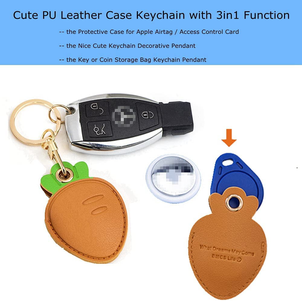 Cute Bear Keychain Pu Leather Airtag Id Card Holder Air Tags Purse