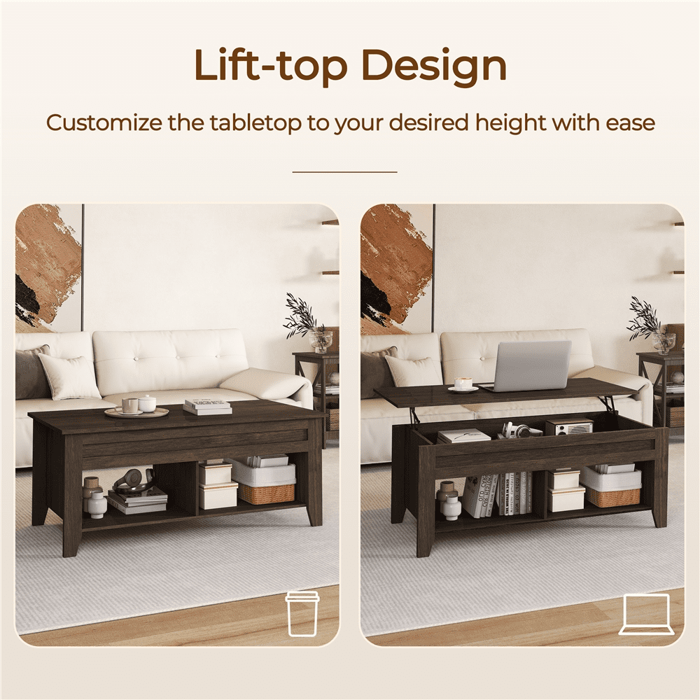Yaheetech 39.5in Lift Top Coffee Table w/Storage & 2 Open Shelves for Living Room,Espresso