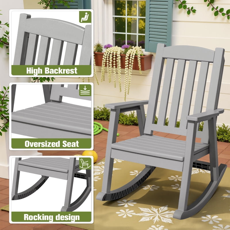 Homall Outdoor Rocking Chair Resin All-Weather Resistant High-Back Rocker for Patio, Garden