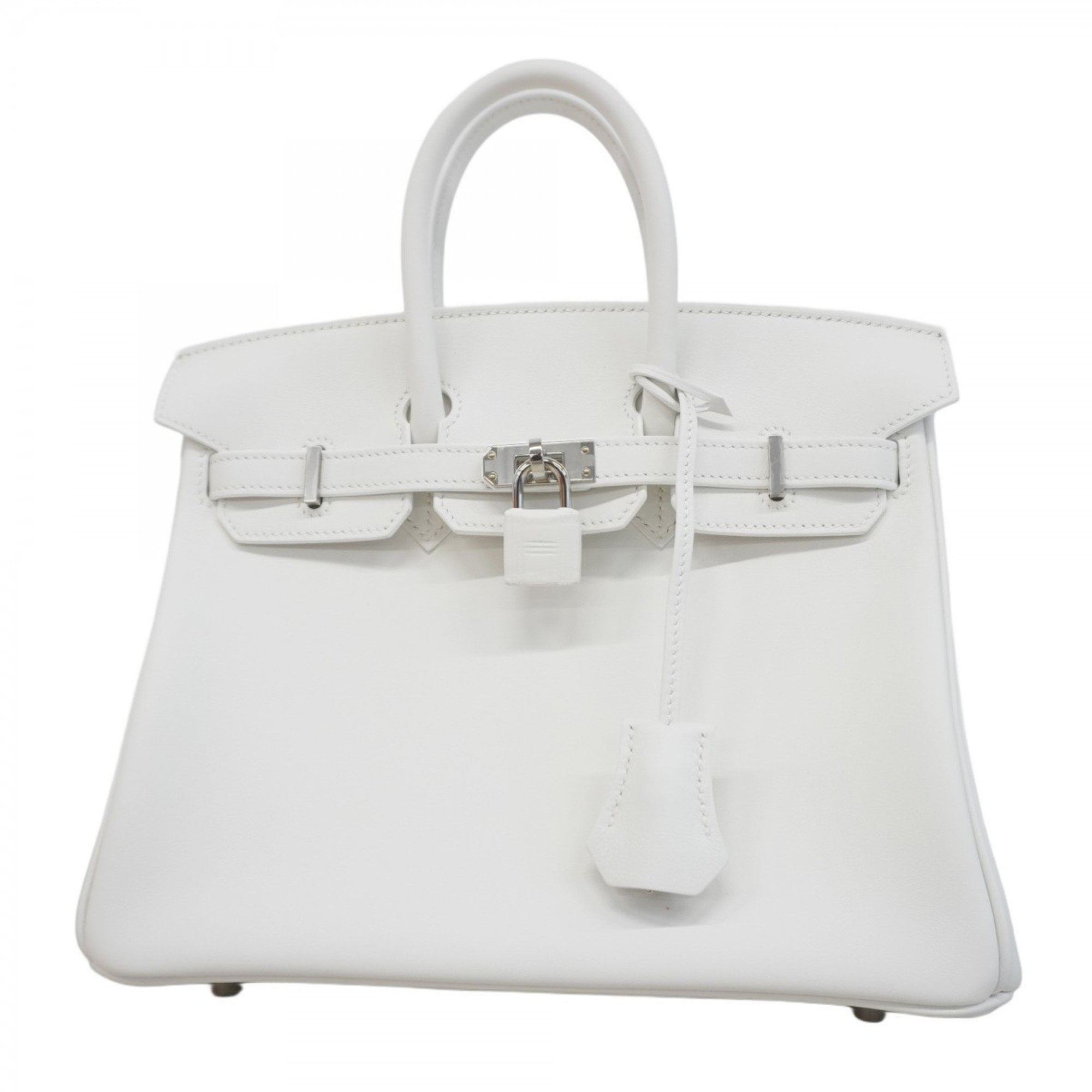 Pre-Owned Hermes Birkin 25 Swift New White Handbag with Double Stamp for Women (Good)