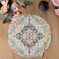 thumbnail image 3 of Green Pink Boho Floral Round 13 Inch Placemats Set of 6, Southwestern Ethnic Flowers Retro HeatResistant Non Slip Place Mats for Dining Table, Wipeable Braided Kitchen Table Mats for Housewarming, 3 of 9