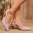thumbnail image 5 of Rokment Womens Stiletto High Heels Dressy Shoes for Ladies Bridal Wedding Stylish Plaid Pointed Toe Kitten Heeled Slingback Dress Sandals Spring Summer Pink Size 6.5, 5 of 9