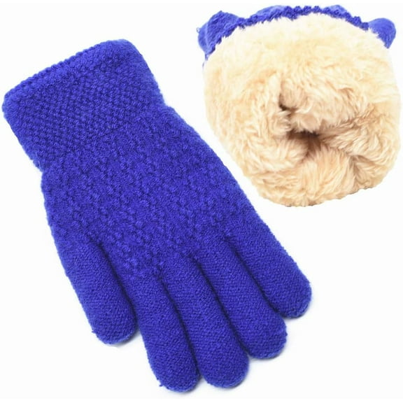 Winter Gloves for Boys Girls - Kids Warm Knit Thermal Cable Knitted Gloves Wool Fleece Lined Mittens for Cold Weather