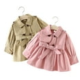 thumbnail image 4 of Esaierr Toddler Baby Girl Belted Trench Coat Dress Spring Double Breasted Ruffle Trim Long Sleeve Cotton Windbreaker Outerwear for 6M-4Y, 4 of 5
