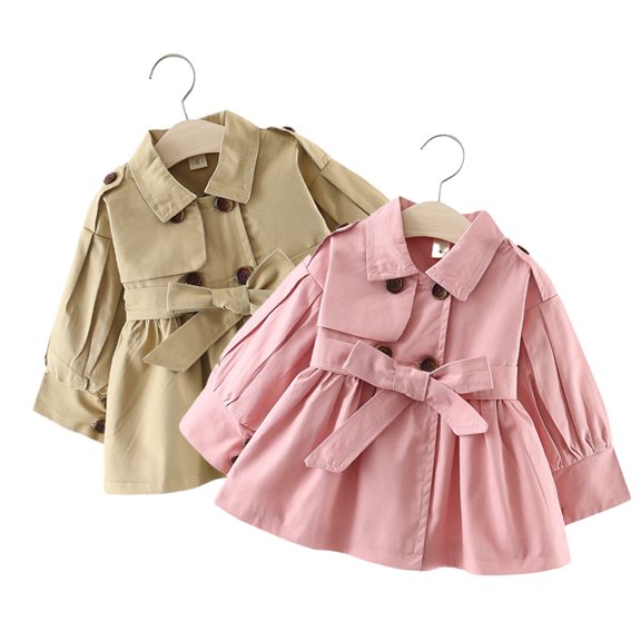 Godderr Newborn Toddler Baby Girls Trench Coat Spring Autumn Windbreaker Jacket Double Breasted Ruffle Trim Belted Outerwear Lapel Cardigan 6 Months-4 Years