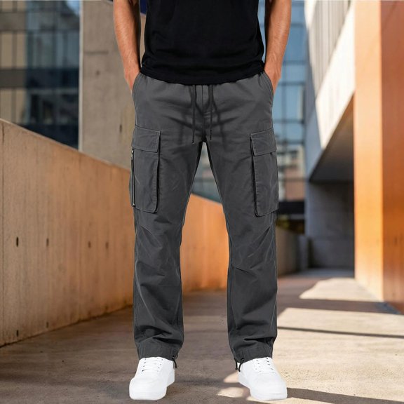 Mifsaly Mens Cargo Pants Relaxed Fit Jogger Pants with Multi Pockets Comfortable Relaxed Fit Outdoor Work Hiking Bottoms Dark Gray,L
