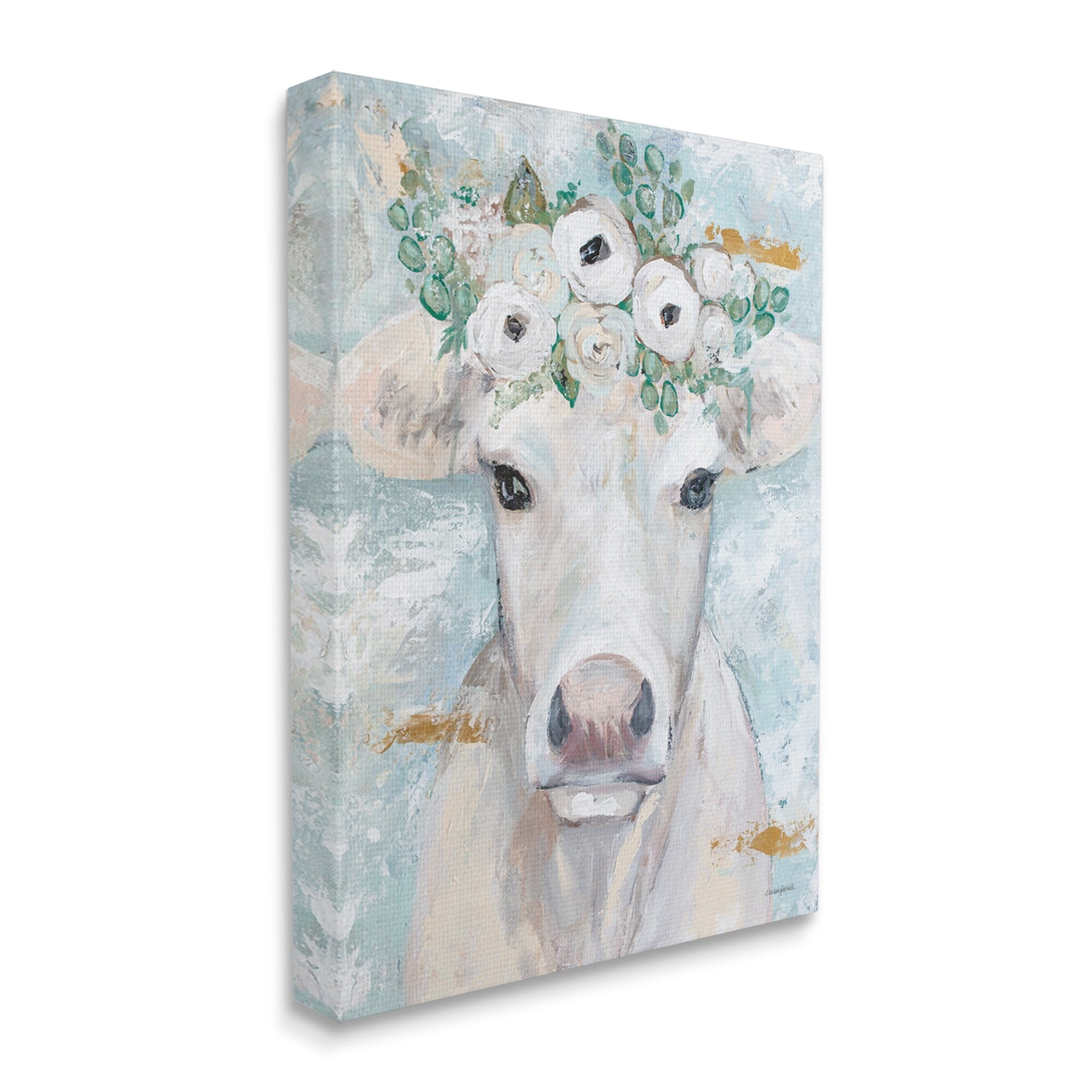 Stupell Industries Country Cattle Cow White Flower Crown Brushstrokes Canvas Wall Art, 30 x 40, Design by Mackenzie Kissell