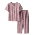 thumbnail image 2 of Puntoco Conjunto de dos piezas de lino y algodón de verano para mujer, conjunto de pantalones y tops estampados con cuello redondo y manga corta Puntoco Puntoco-3102, 2 of 3