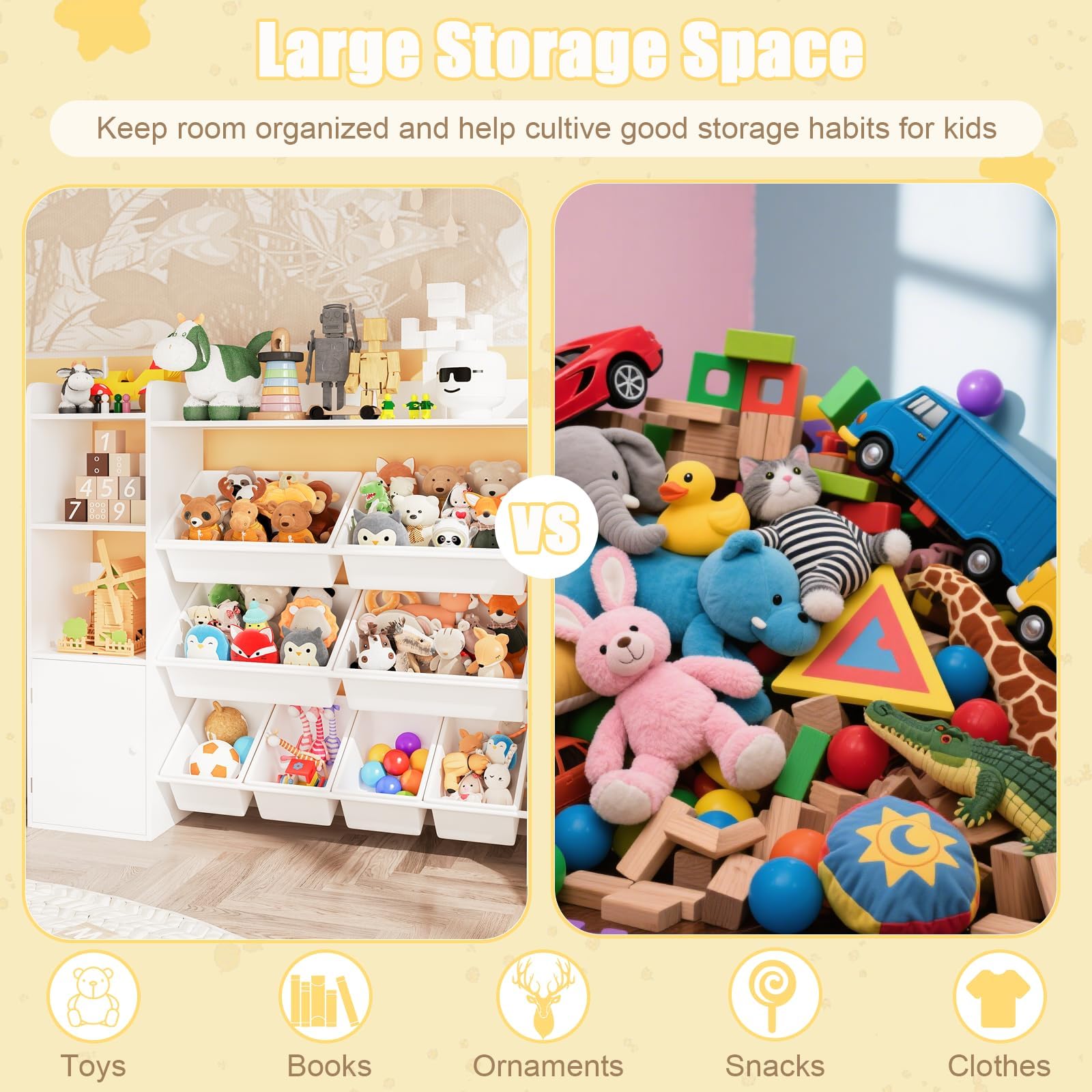 Kids Toy Storage Organize 8 Removable Bins Kid Bookshelf and Toy Storage Large Toy Box with Bookshelf for Bedroom, Kids Room, Classroom, Nursery