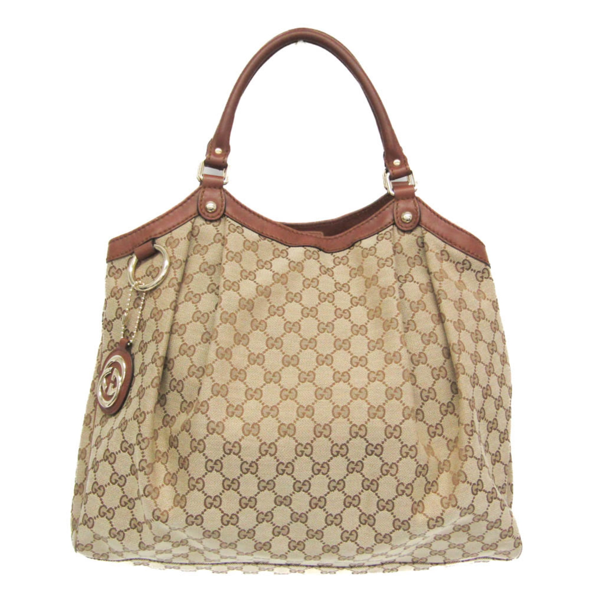 Pre-Owned Gucci Sukey 211943 Women's Leather,GG Canvas Handbag Beige,Brown (Good)