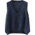 thumbnail image 3 of Suéter de punto jaspeado con cuello en V bajo de color sólido para mujer, 3 of 5