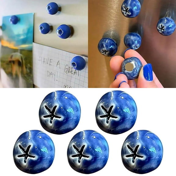 2025 New Blueberry Ceramic Fridge Magnets, 3D Realistic Resin Refrigerator Decor For Home Kitchen & Lockers, Cute Small Fruit Magnets