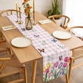 thumbnail image 3 of Table Runner 70 Inches Long for Kitchen Dining, Tulips Spring Floral Dresser Scarf Farmhouse, Dining Table Decorations for Wedding/Parties, Pink Plaid Flowers Butterfly Pastoral 13 x 70 In, 3 of 8