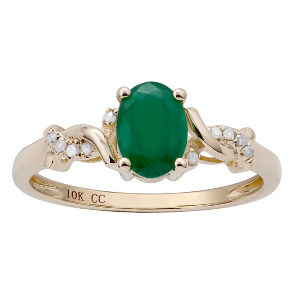 10k Yellow Gold Oval Emerald and Braided Diamond Accent Ring