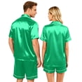 thumbnail image 4 of VV AVEORS Satin Matching Pajamas For Couples Silk Button Down Pjs Set Women/Men Short Sleeve Soft Sleepwear 2 Pcs Loungewears Green XL, 4 of 8