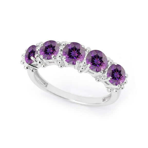 Sterling Silver with Natural Amethyst Five Stone Band Ring