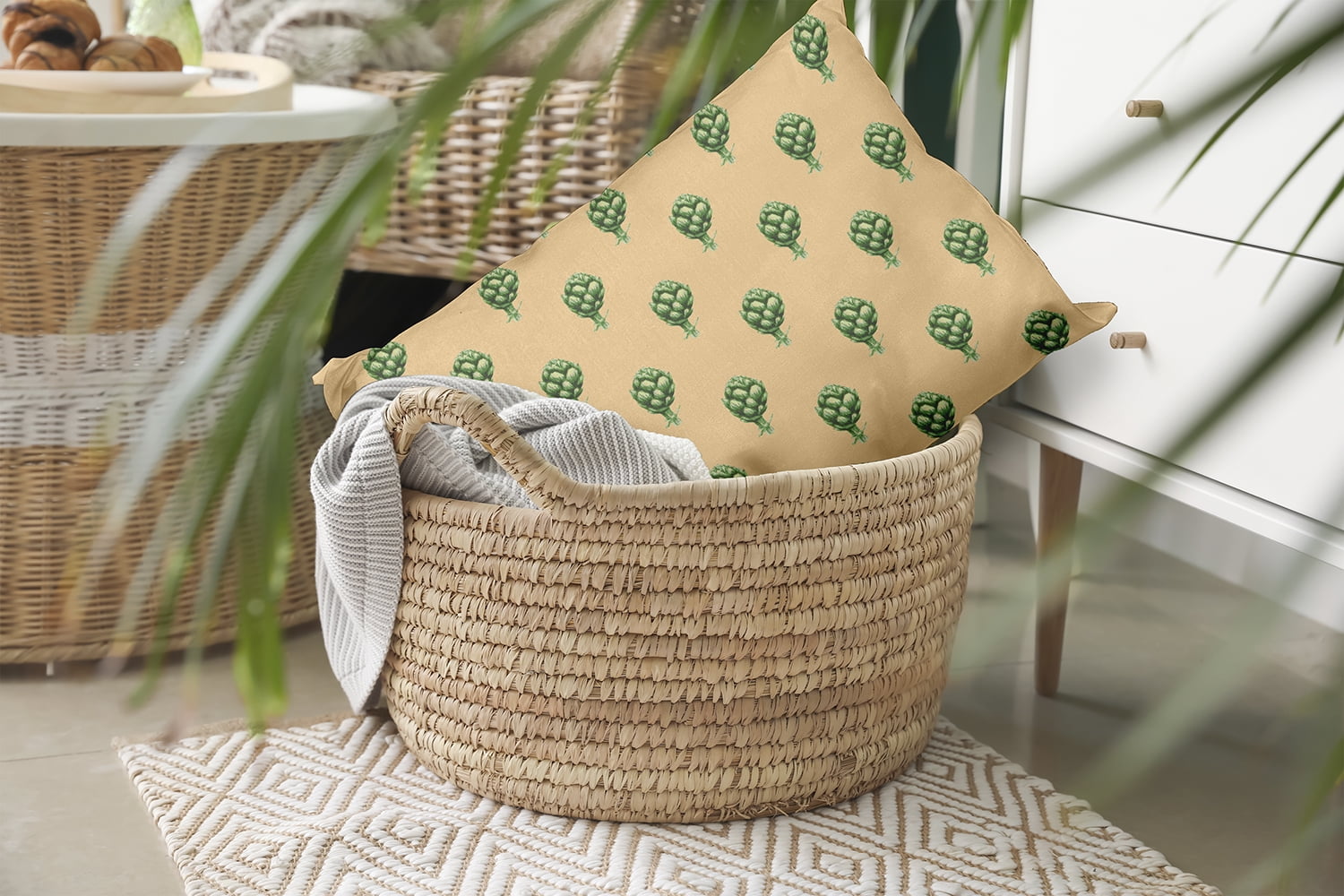 20" x 14" Simply Daisy Artichokes Pattern Polyester Indoor/Outdoor Pillow, Corn Stalk Qty 1