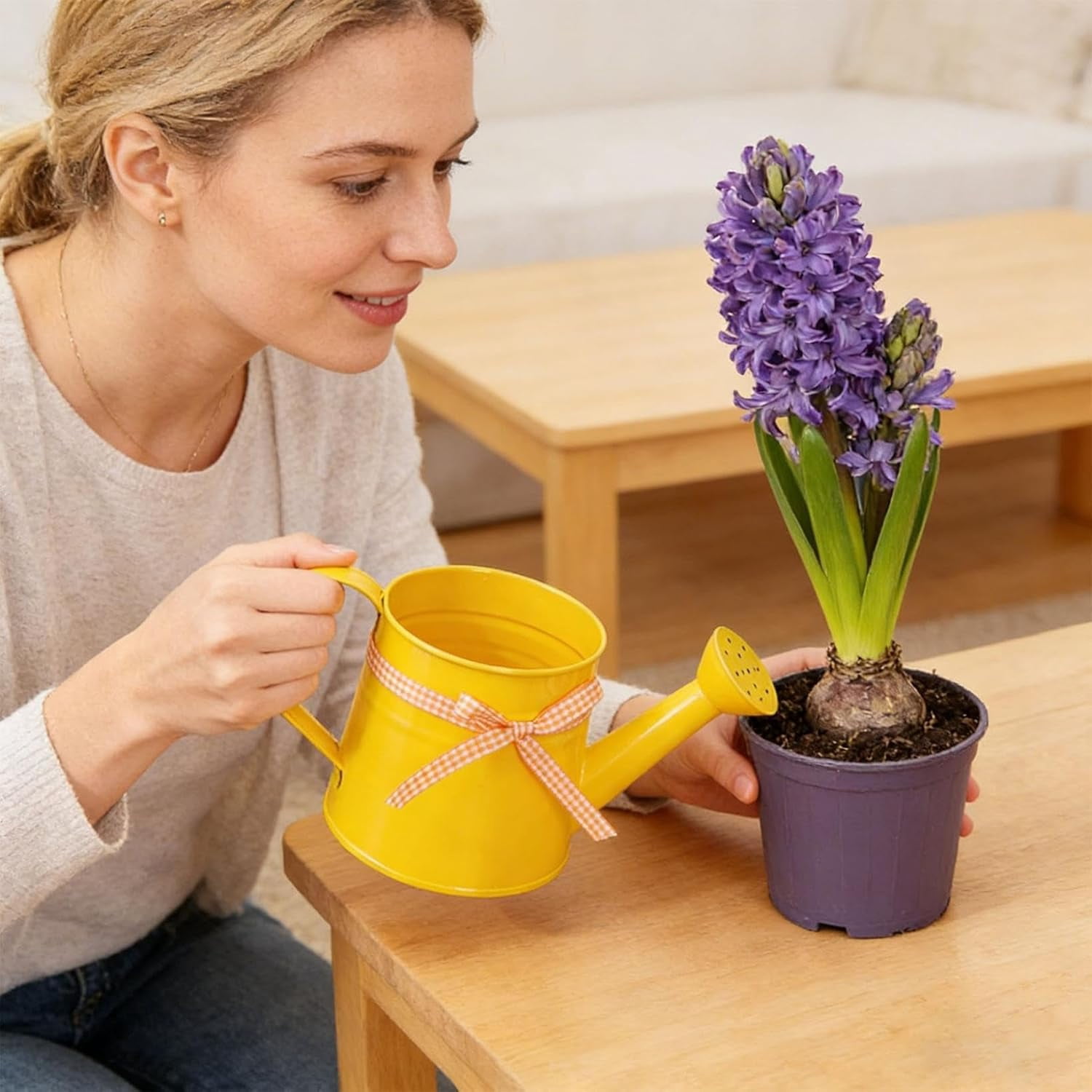 Vintage Tinplate Watering Can - 1L Galvanized Metal Kettle with Long Spout for Precise Indoor & Outdoor Plant Watering, Slow Pour Shower Sprinkler for Flowers (Yellow)