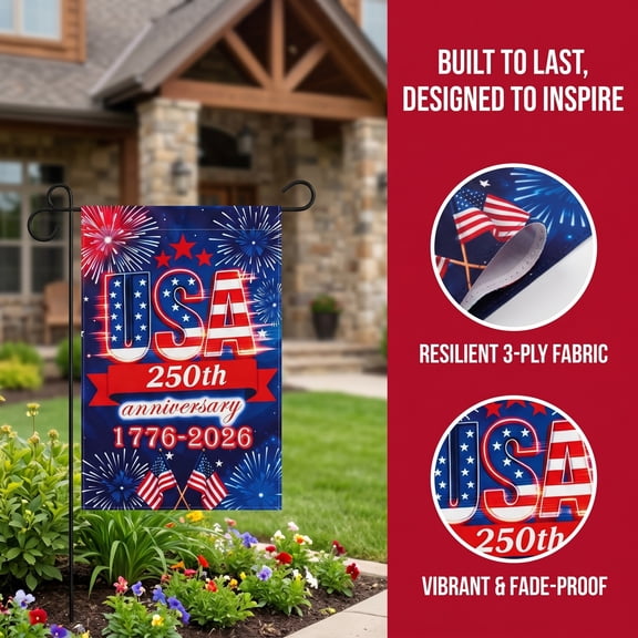 Garden Flag, Custom Family Name Patriotic Flag 1776-2026 for Yard Outdoor Decor