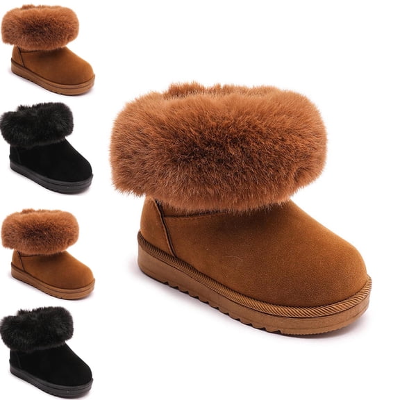 Afuyipoi Kids' Solid Color Winter Snow Boots Soft Material Warm Fleece Lined Casual Shoes Size 6 Toddler - 3 Big Kid Brown Size 12 Little Kids
