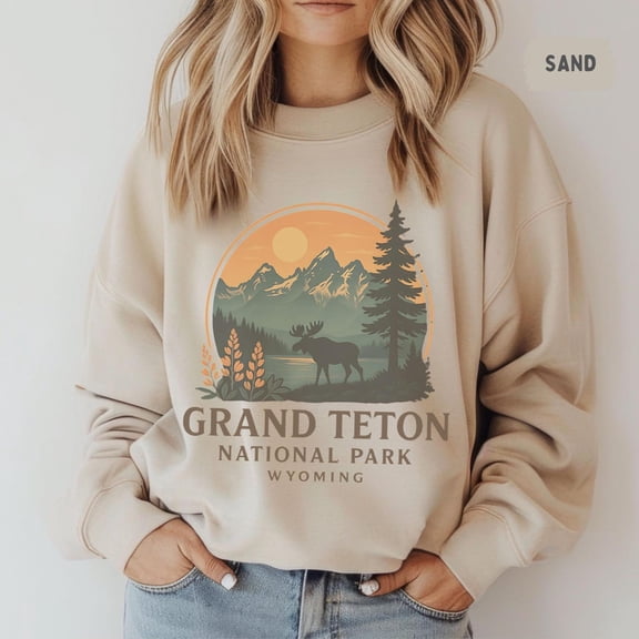 Velto Retro Grand Teton National Park Sweatshirt - Vintage Nature Lover Gift, Mountain Hiking Crewneck Jumper, Outdoor Adventure Apparel, Cozy All Size S-3XL