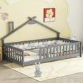 thumbnail image 2 of Twin House-Shaped Bedside Floor Bed with Guardrails, Slats, Grey, 2 of 7